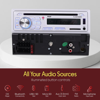 Marine Stereo Kit, Hands-Free Bluetooth, 4 Waterproof Speakers, White