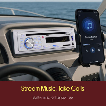 Marine Stereo Kit, Hands-Free Bluetooth, 4 Waterproof Speakers, White