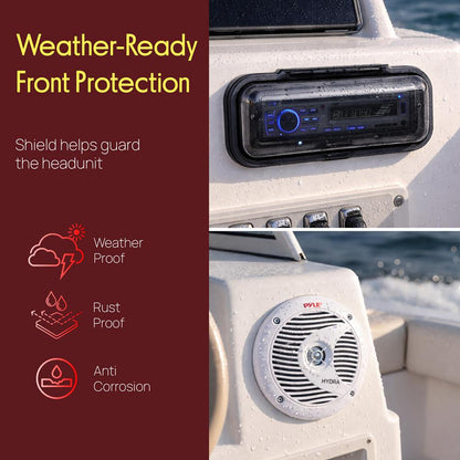 Marine Stereo Kit, Hands-Free Bluetooth, 4 Waterproof Speakers, White