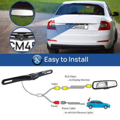 Rearview Backup Camera Kit, Night Vision, Waterproof, 4.3" Screen