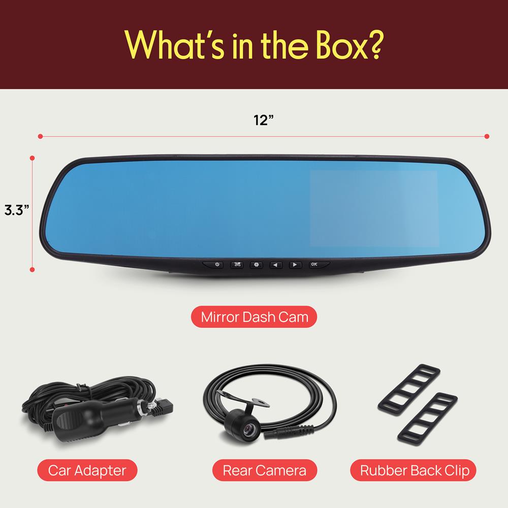 Dash Cam Dual 720p HD Video System Waterproof Backup 4.3