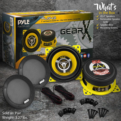 Car Speaker Pair 140W 2-Way Coaxial Yellow Poly Cone 4"