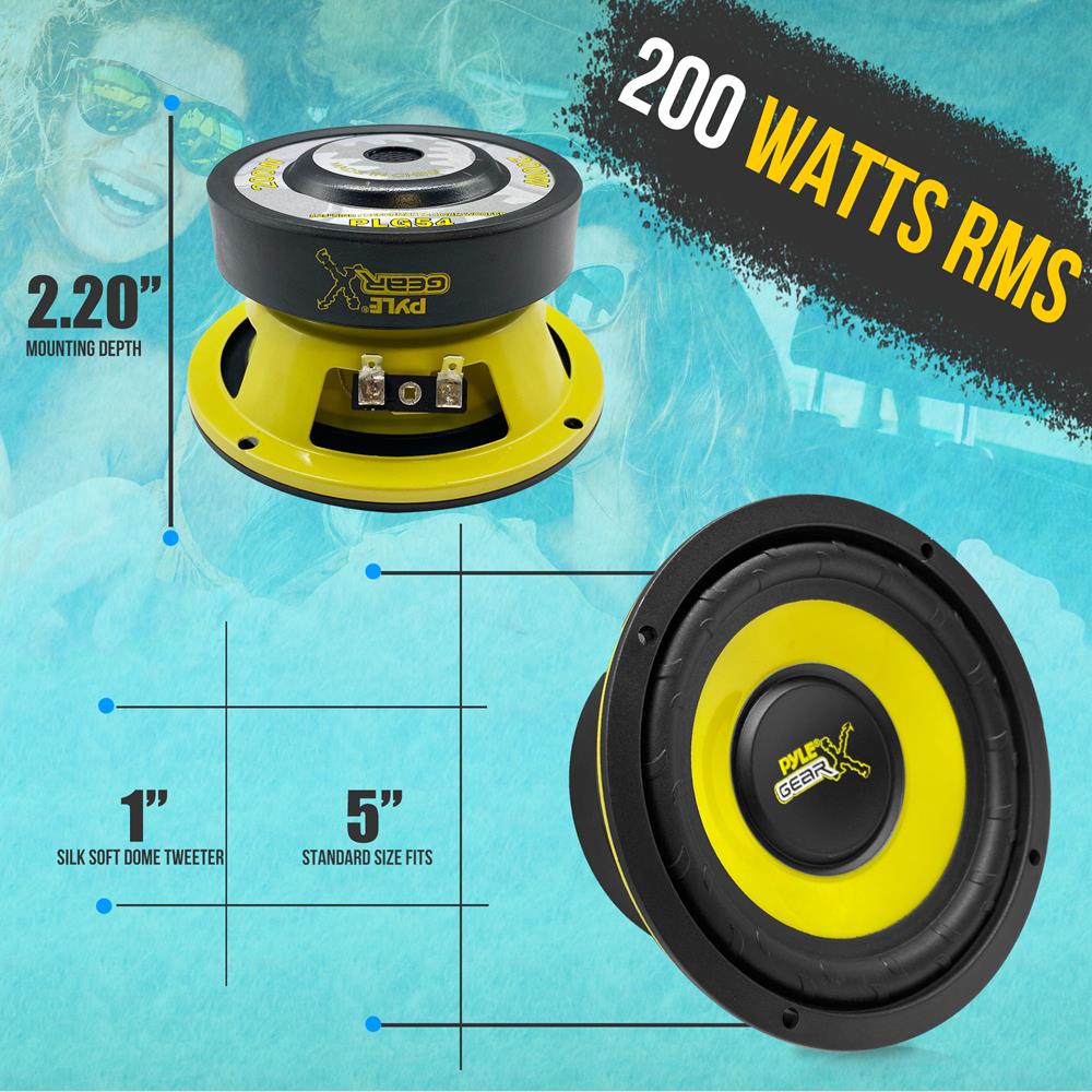 Coppia Di Altoparlanti PYLE PLG54 Da 13 Cm – 100W RMS, 4 Ohm, Cono Giallo In Polipropilene Per Auto E Porte