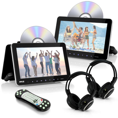 Dual Headrest DVD Player - 10.5" LCD, Stereo Speakers, Wireless Headphones