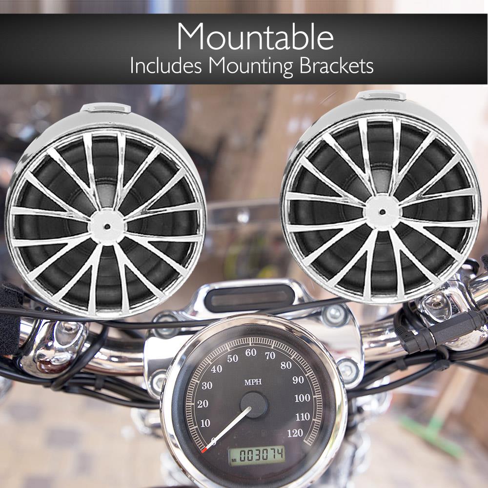 GoHawk Refurbished 300W Bluetooth Motorcycle Audio System – 4" Chrome Speakers, USB, Universal Fit
