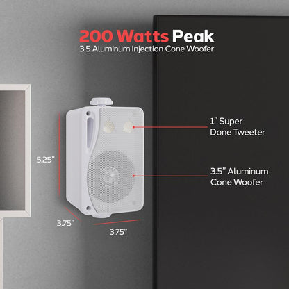 3-Way Weatherproof Outdoor Speakers 200W Aluminum Woofer White