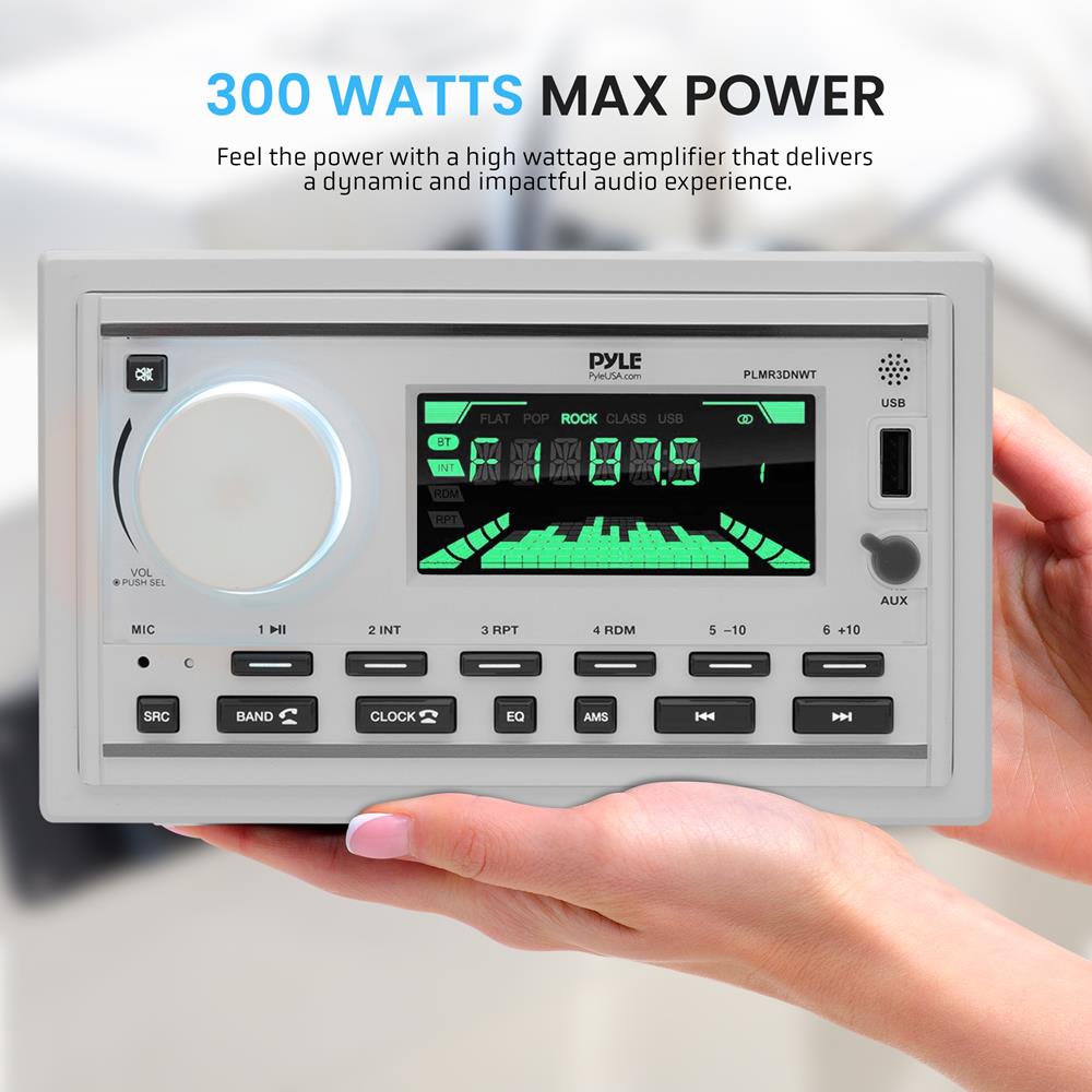 Marine Stereo Bluetooth Double DIN LCD Display White - Thumbnail 2