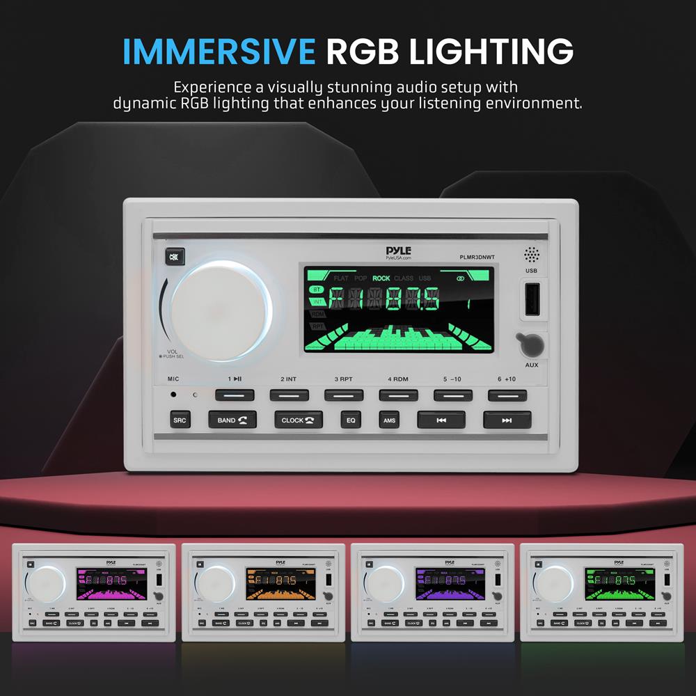 Marine Stereo Bluetooth Double DIN LCD Display White - Thumbnail 5