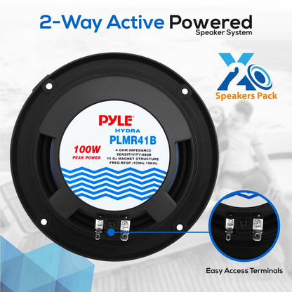 4" Waterproof Marine Speakers, Dual Cone, Polypropylene, Black, 1 Pair