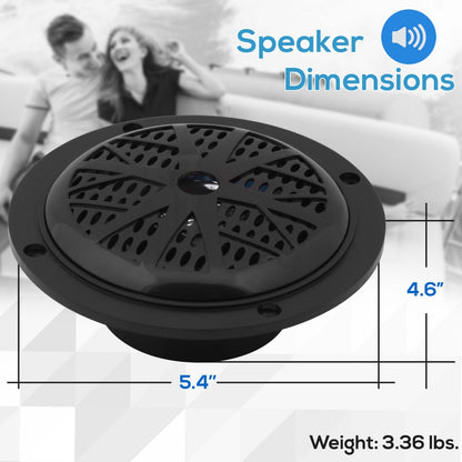 4" Waterproof Marine Speakers, Dual Cone, Polypropylene, Black, 1 Pair