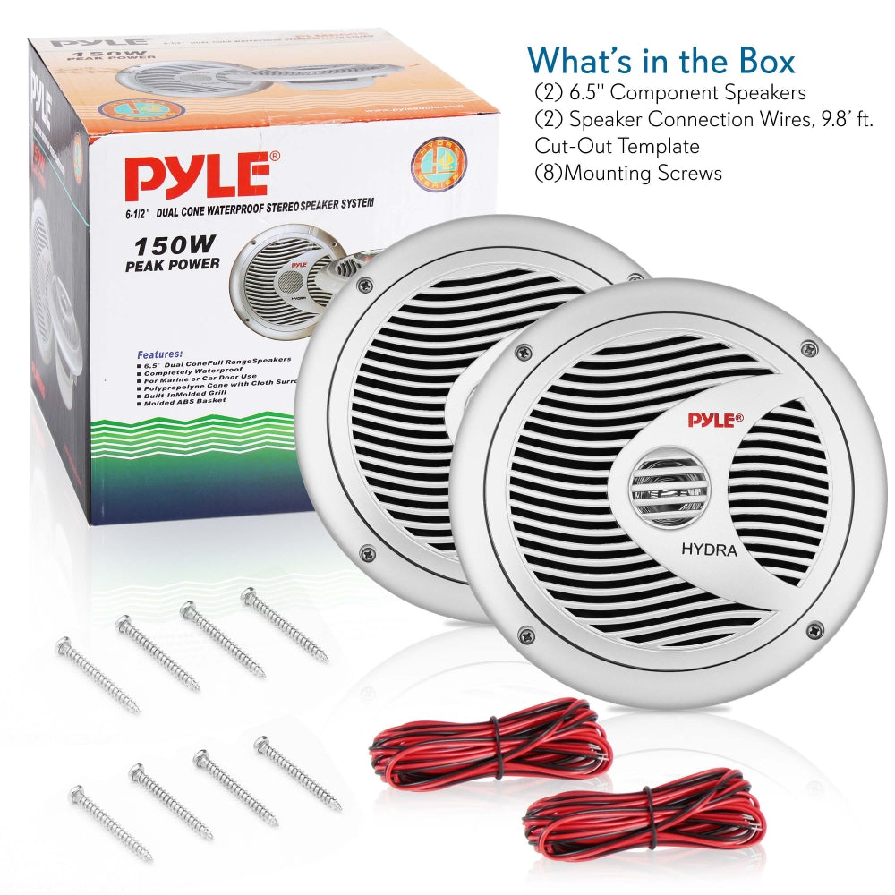 Pyle PLMR605W Altoparlanti Marini Impermeabili 6.5" - 400W Max, Coppia, Bianco, Per Barca E Auto