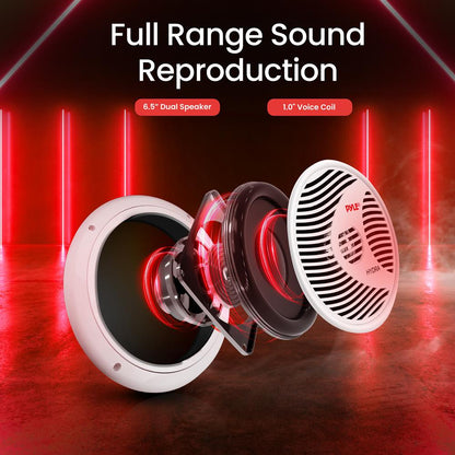 6.5" Dual Marine Speakers, Waterproof, 150W, Polypropylene Cone, White