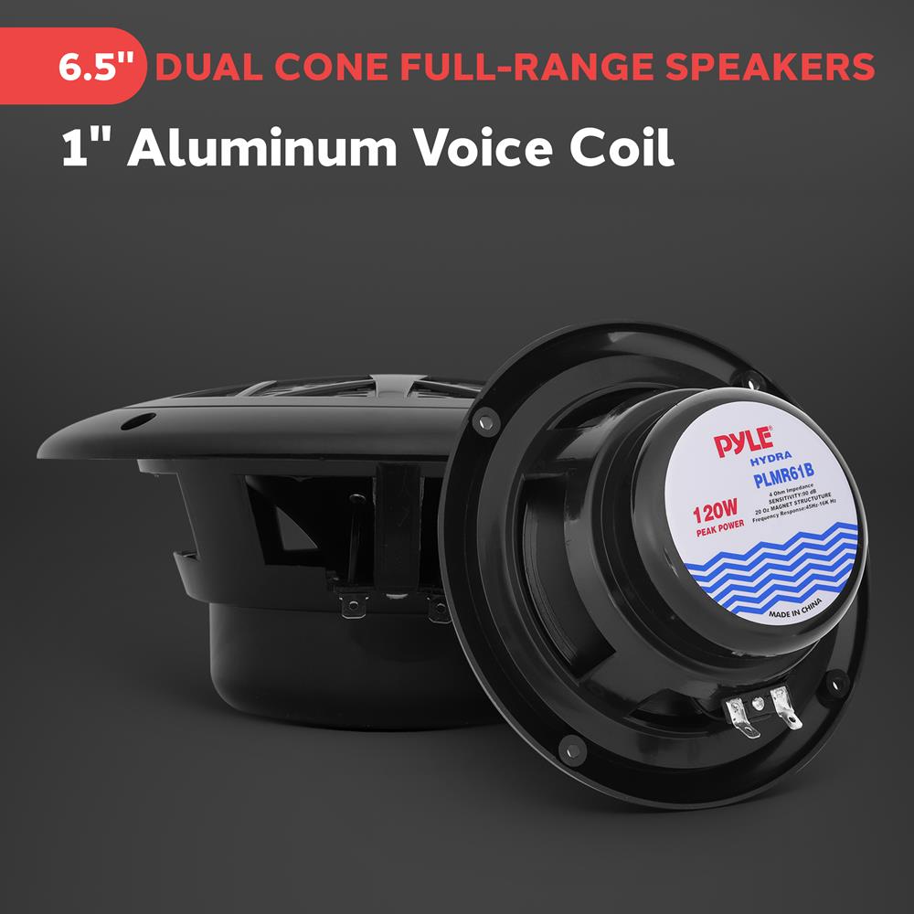 6.5" Dual Marine Speakers, 200W Waterproof, Poly Mica Cone, Black - Thumbnail 3