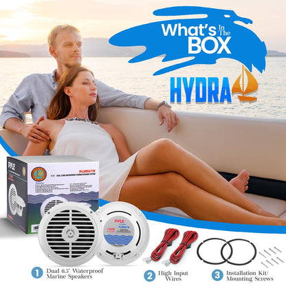 6.5" Marine Speakers Waterproof, 2 Way 120W Polypropylene Cone White