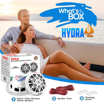 Marine Speakers, Waterproof, 300W Power, Poly Carbon Cone, White