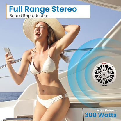 Marine Speakers, Waterproof, 300W Power, Poly Carbon Cone, White