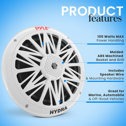 Marine Speakers, Waterproof, 300W Power, Poly Carbon Cone, White
