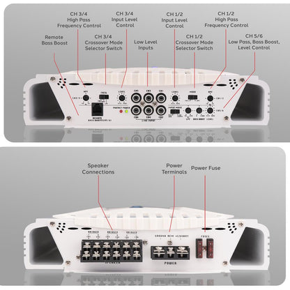 6-Channel Marine Amplifier, Waterproof, 2000W, MOSFET Power Supply