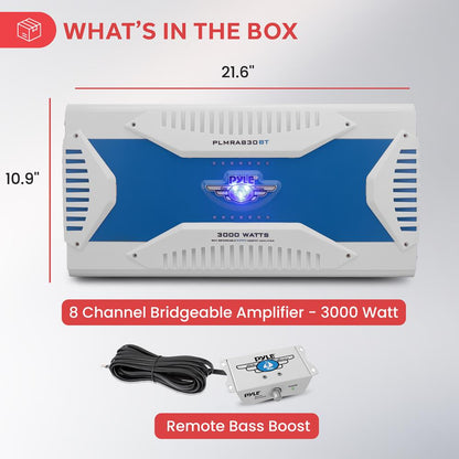 3000W Marine Bluetooth Amplifier, Waterproof, 8-Channel, Aluminum Alloy
