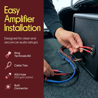 Marine Audio Wiring Kit 1000W Marine Grade 20ft 8 Gauge Power Wire