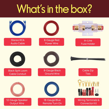 Marine Audio Wiring Kit 1000W Marine Grade 20ft 8 Gauge Power Wire