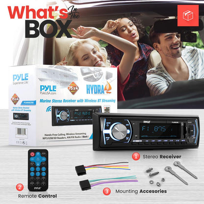 Marine Bluetooth Stereo Receiver - Hands-Free Calls, USB/SD, Single DIN