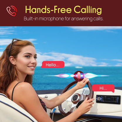 Marine Bluetooth Stereo Receiver - Hands-Free Calls, USB/SD, Single DIN