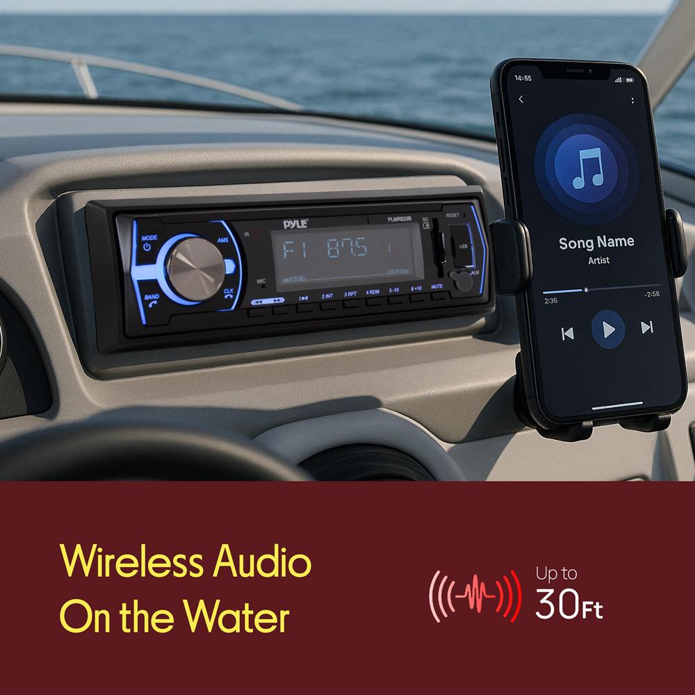 Marine Bluetooth Stereo Receiver - Hands-Free Calls, USB/SD