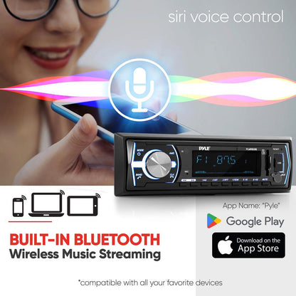 Marine Bluetooth Stereo Receiver - Hands-Free Calls, USB/SD, Single DIN