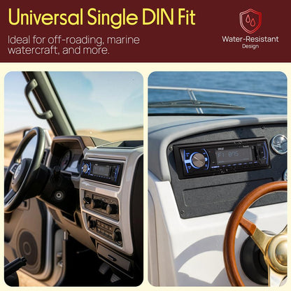 Marine Bluetooth Stereo Receiver - Hands-Free Calls, USB/SD, Single DIN