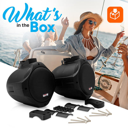 6.5" Dual Marine Speakers, 200W Waterproof, Poly Mica Cone, Black