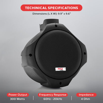 8" Dual Marine Speakers, 300W Waterproof, Poly Mica Cone, Black