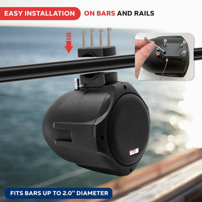 8" Dual Marine Speakers, 300W Waterproof, Poly Mica Cone, Black