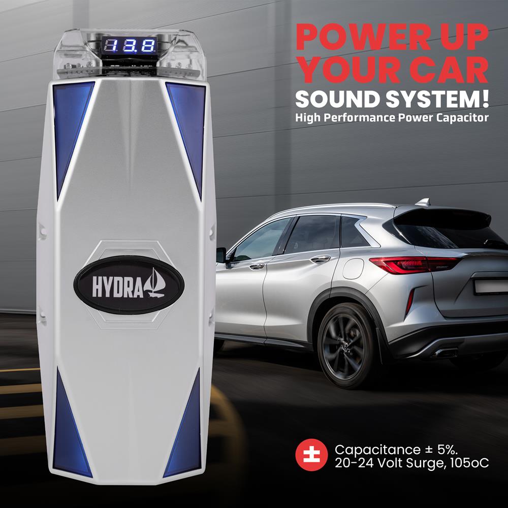 Condensateur Audio Voiture 3.0 Farad Bleu - Stabilisateur Puissance Amplificateur Avec Affichage Digital