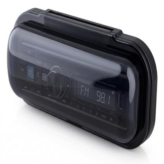 Marine Stereo Cover, Water Resistant Shield, Smoke Window, Flip-Up Door