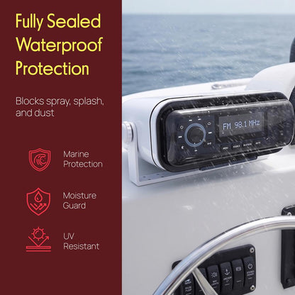 Marine Stereo Cover, Water Resistant Shield, Smoke Window, Flip-Up Door