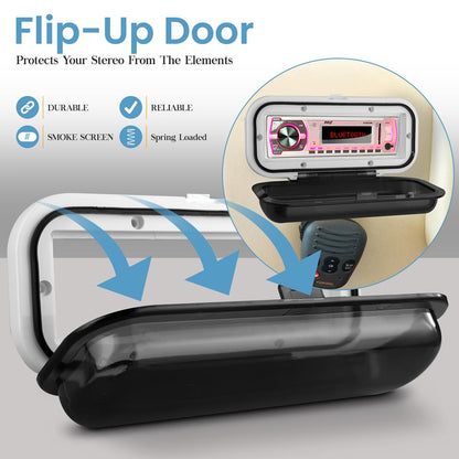 Marine Stereo Cover, Water Resistant, Smoke Window, White