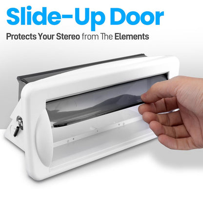 Marine Stereo Cover, Water Resistant, Smoke Window, White Base