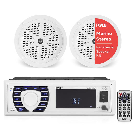 Marine Stereo Kit Hands-Free Bluetooth 5.25" Waterproof Speakers White