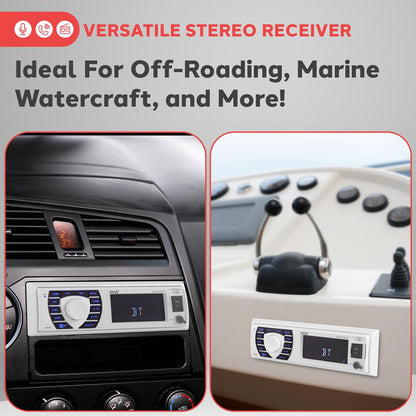 Marine Stereo Kit Hands-Free Bluetooth 5.25" Waterproof Speakers White