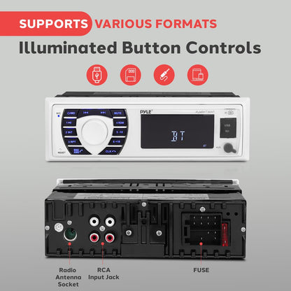 Marine Stereo Kit Hands-Free Bluetooth 5.25" Waterproof Speakers White