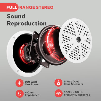 Marine Stereo Kit Hands-Free Bluetooth 5.25" Waterproof Speakers White