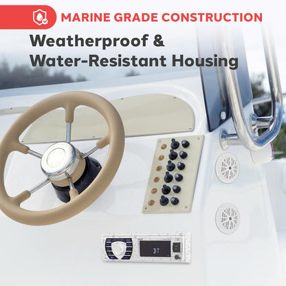 Marine Stereo Kit Hands-Free Bluetooth 5.25" Waterproof Speakers White