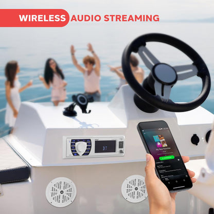 Marine Stereo Kit Hands-Free Bluetooth 5.25" Waterproof Speakers White