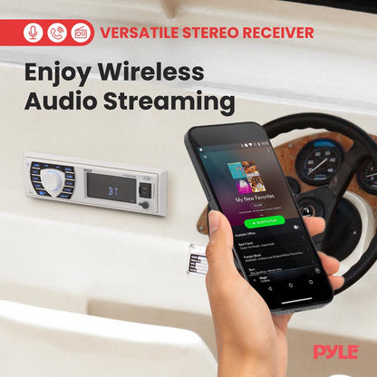 Marine Stereo Receiver Kit Waterproof Bluetooth 4 Speakers White