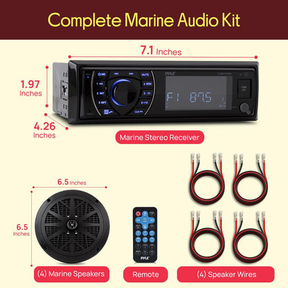 Marine Stereo Kit Bluetooth Hands-Free 4 Waterproof Speakers