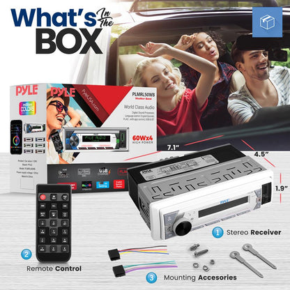 Bluetooth Stereo Receiver - Hands-Free Calling, LCD Display, White