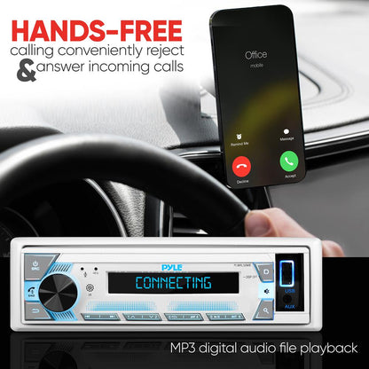 Bluetooth Stereo Receiver - Hands-Free Calling, LCD Display, White