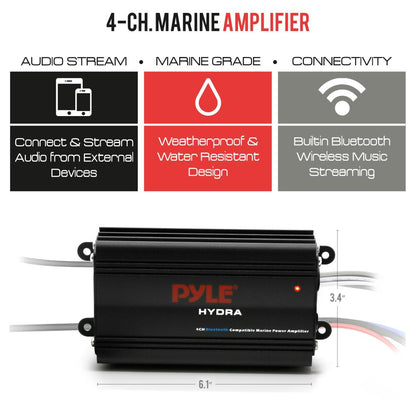 Waterproof 4-Channel Bluetooth Marine Amplifier Kit