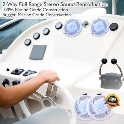 Marine Speakers Waterproof 180W LED Lights Low-Profile 5.25" Pair